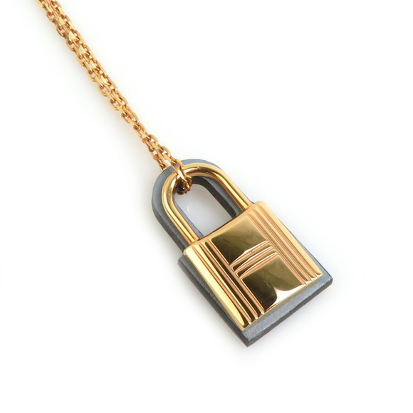 Hermes Hermès O'Kelly PM Necklace in Metal/Leather Pink Gold/Gray Women's ...